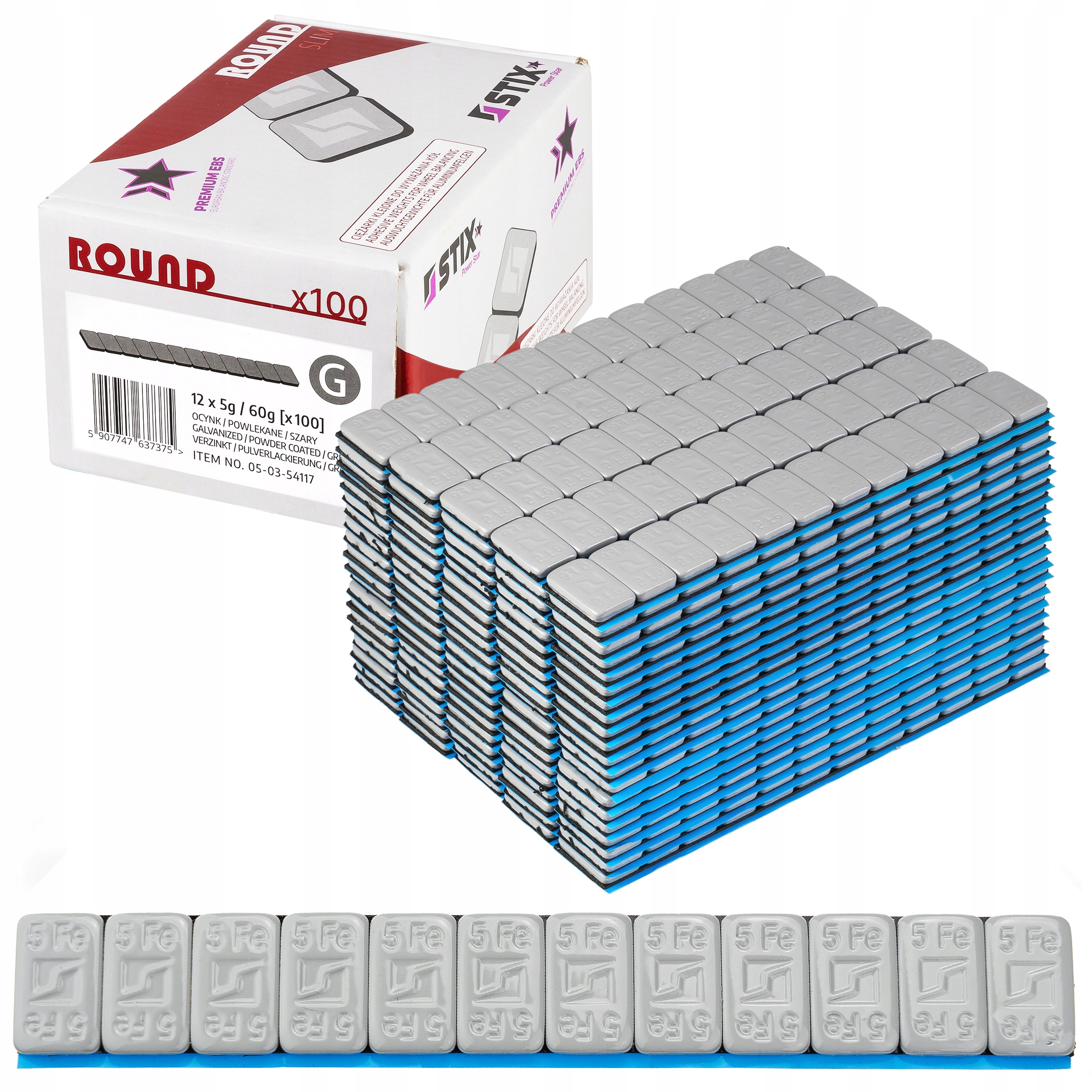 

Ciężarki klejone powlekane Stix 5g Round 100 szt