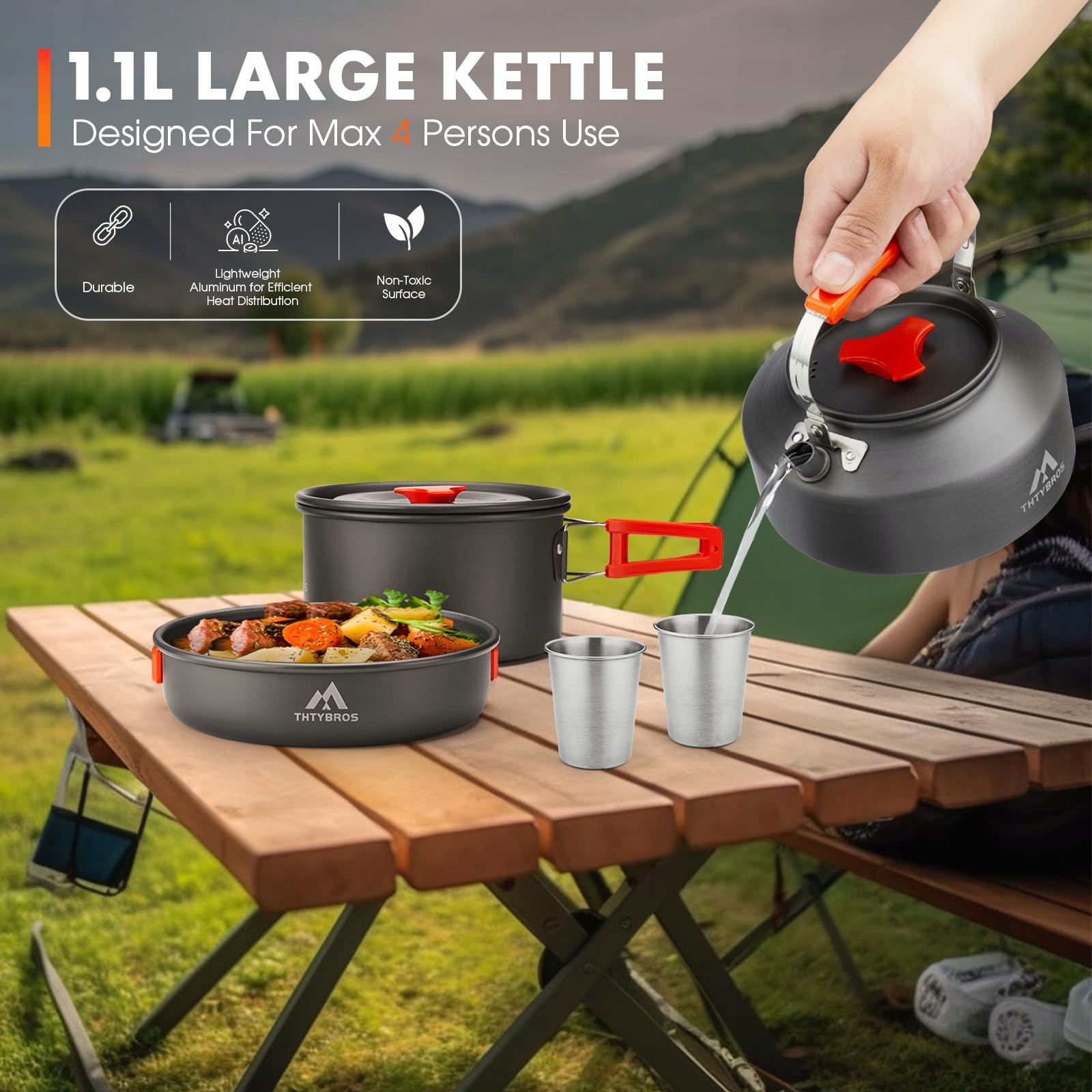 THTYBROS Zestaw Naczyń Kempingowych 17 Częściowy Aluminium Outdoor — miniatura 4