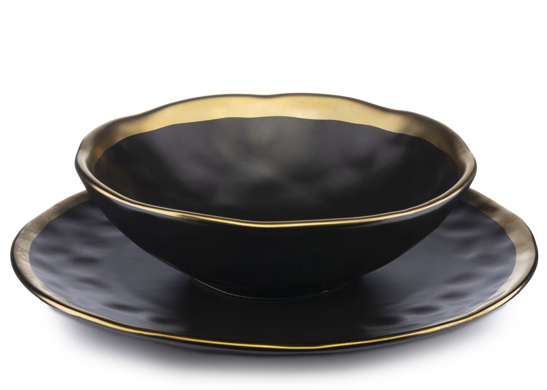 Sada servis 8 talířů Lissa Black Gold jídelní nádobí 4 os Glam