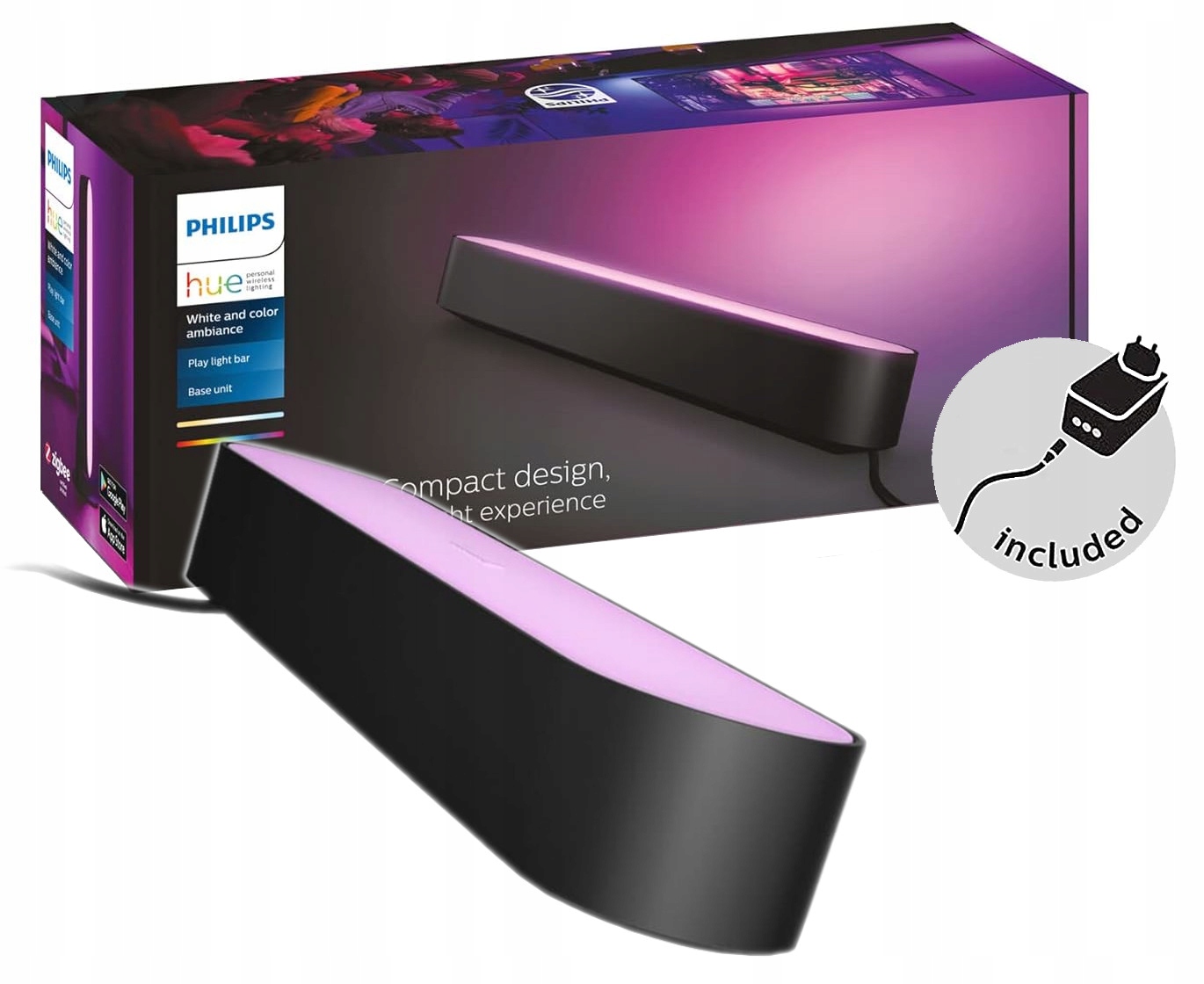 Philips Hue Play White and Color lampa czarna zasilacz, biurkowa, do Tv