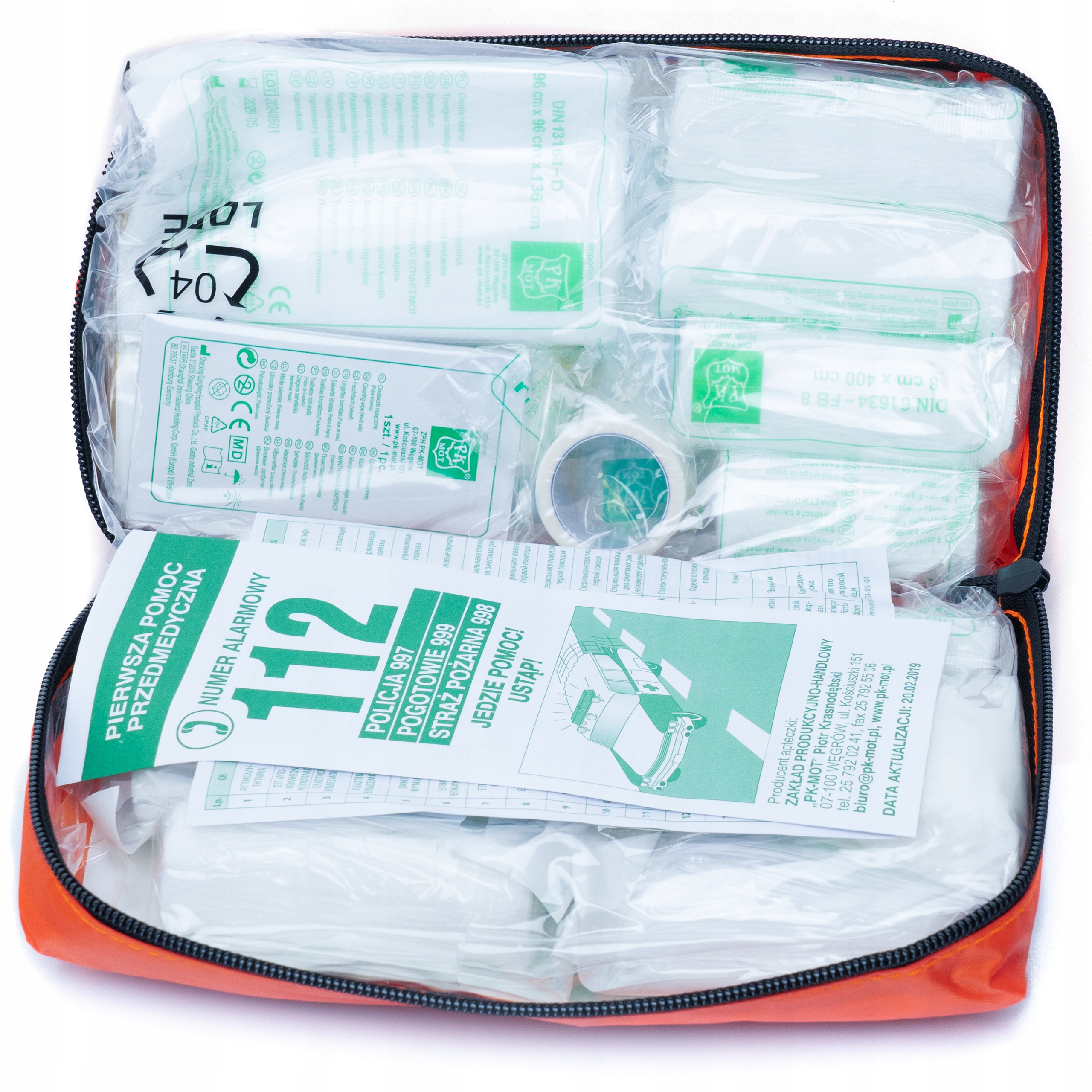 APTECZKA SAMOCHODOWA DIN 13164 EUROPEJSKA NORMA PIERWSZA POMOC Kpl Informacje o bezpieczeństwie CE