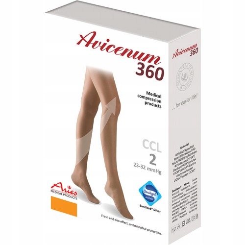 Pończochy uciskowe Aries Avicenum 360 CCL2 koronka odkryte M Long czarny