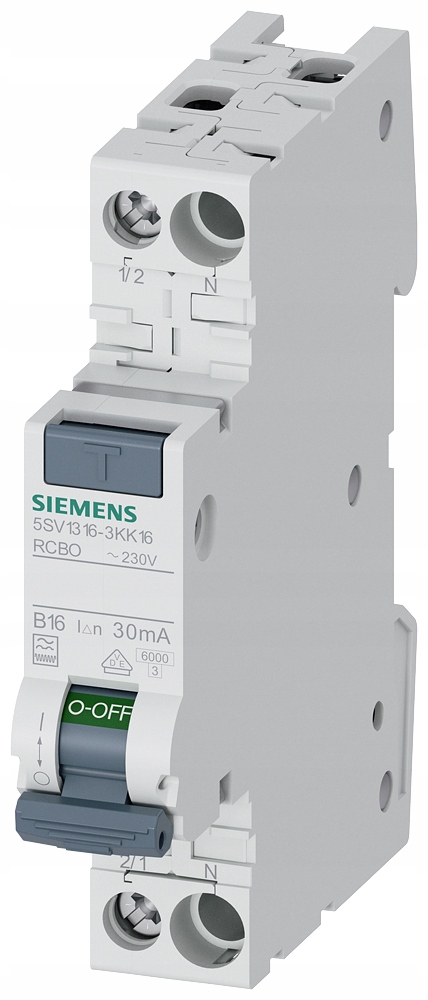 Diferenciálny A Nadprúdový Vypínač 1P+N 30mA B16A 6kA Siemens 5SV1316-3KK16