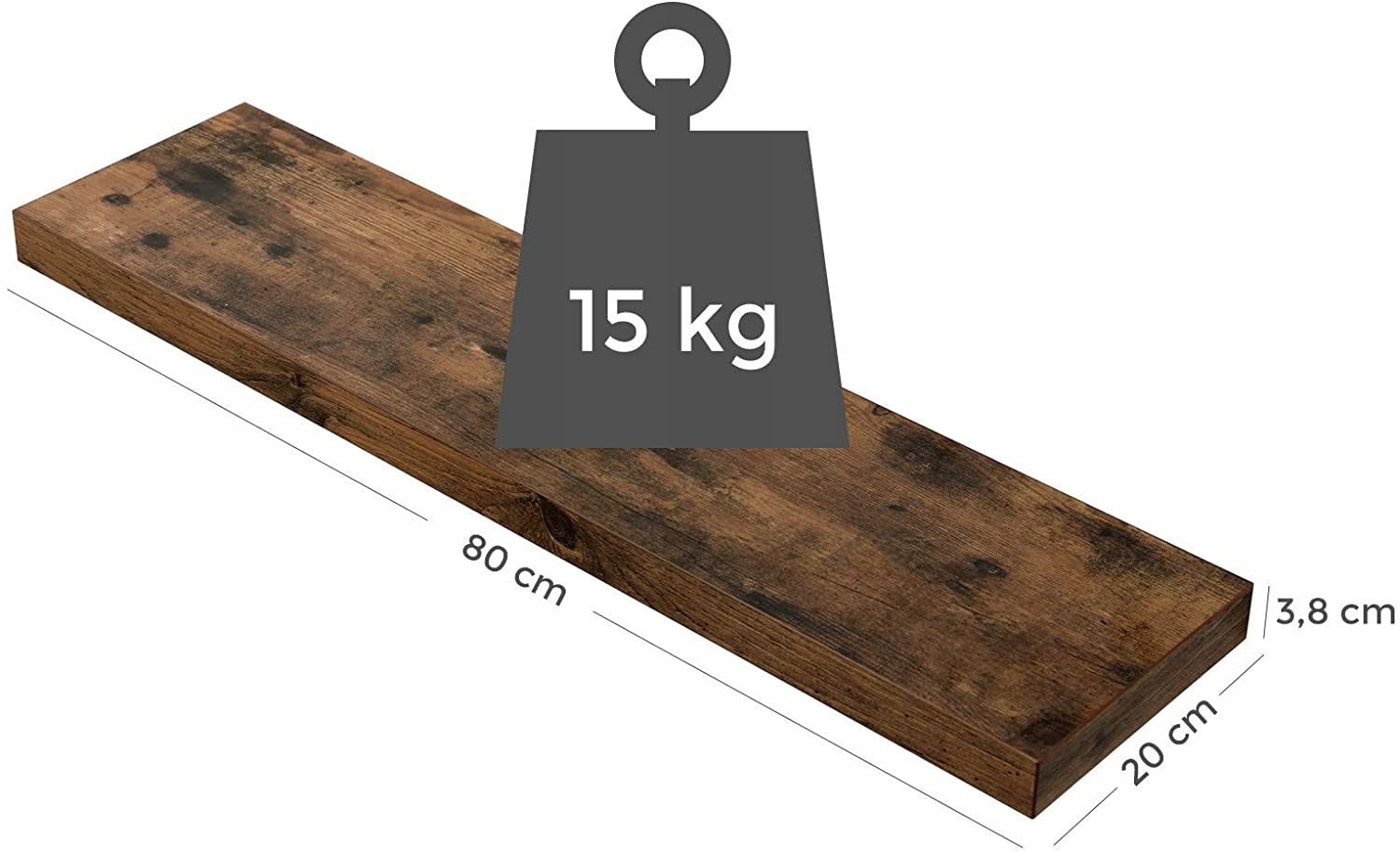 PÓŁKA NA ŚCIANĘ WISZĄCA RUSTYKALNA LOFT 80cm Głębokość mebla 20 cm