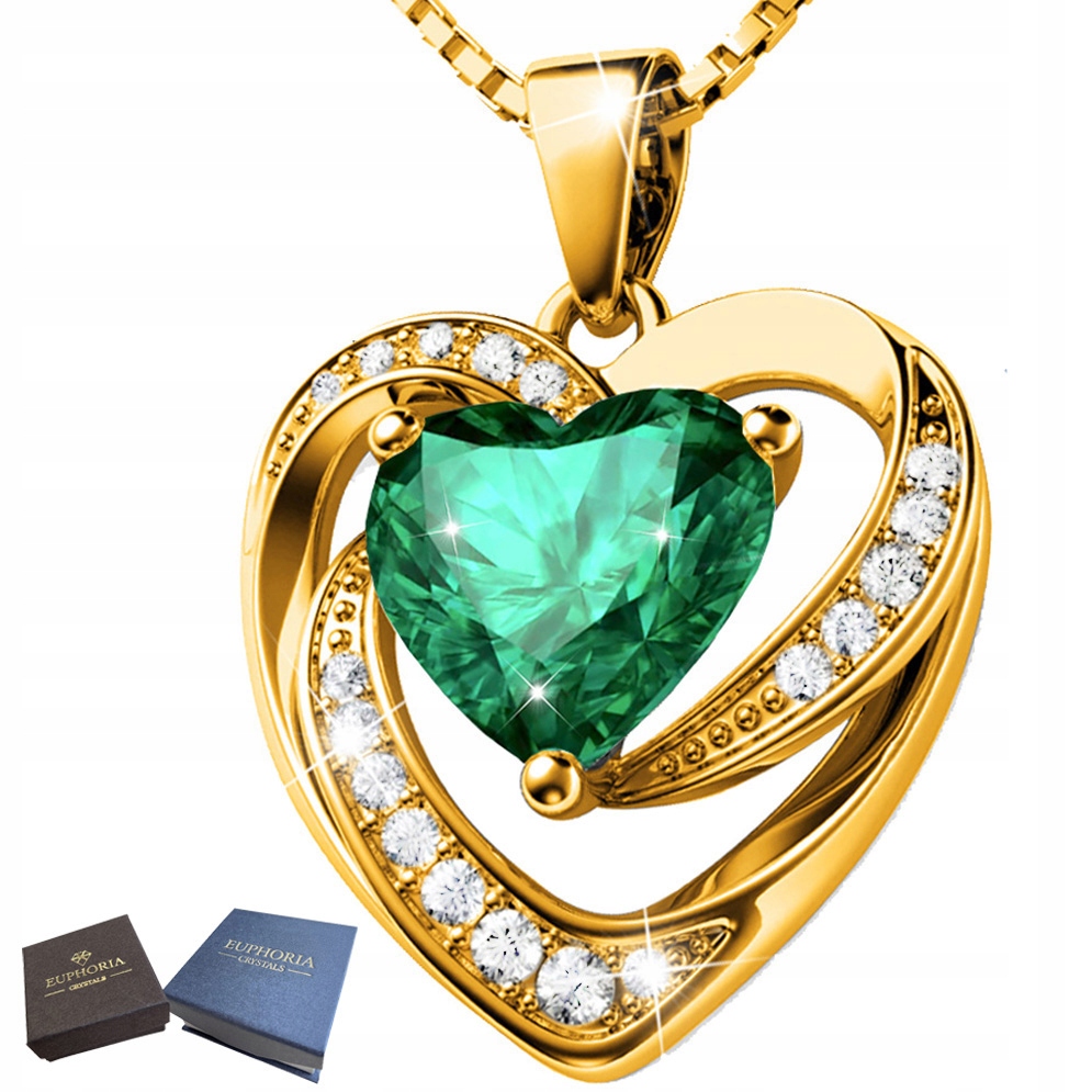Pozlacený náhrdelník Srdce se zeleným krystalem Stříbro 925 Zirkony Dámský