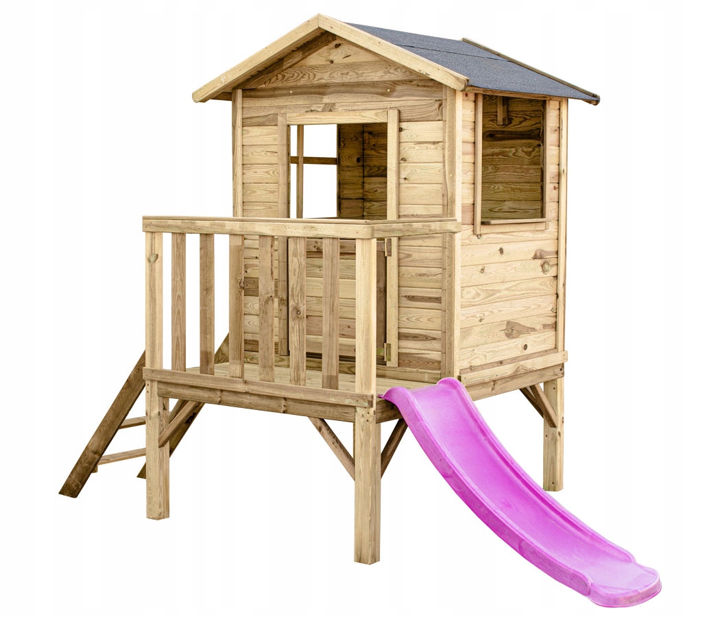 

Domek zabaw drewniany Karol z tarasem i ślizgiem