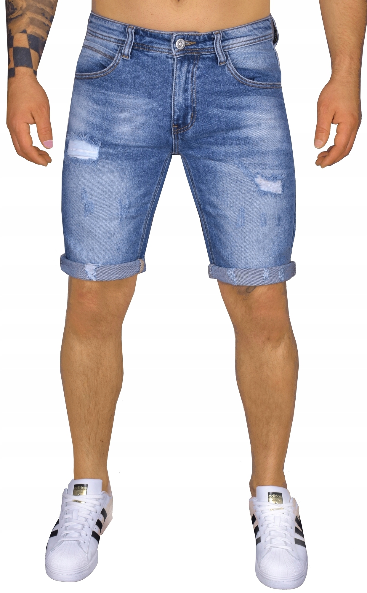 

Męskie Krótkie Spodenki Jeans Z Dziurami Jeansowe