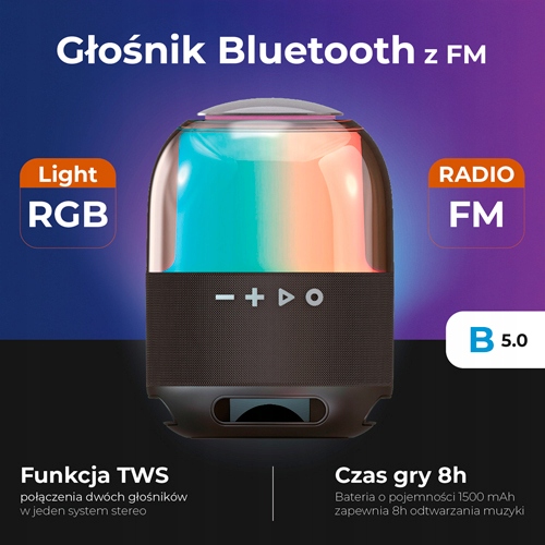 AD 1904 Głośnik Bluetooth z FM, Bas, RGB, TWS, USB-C
