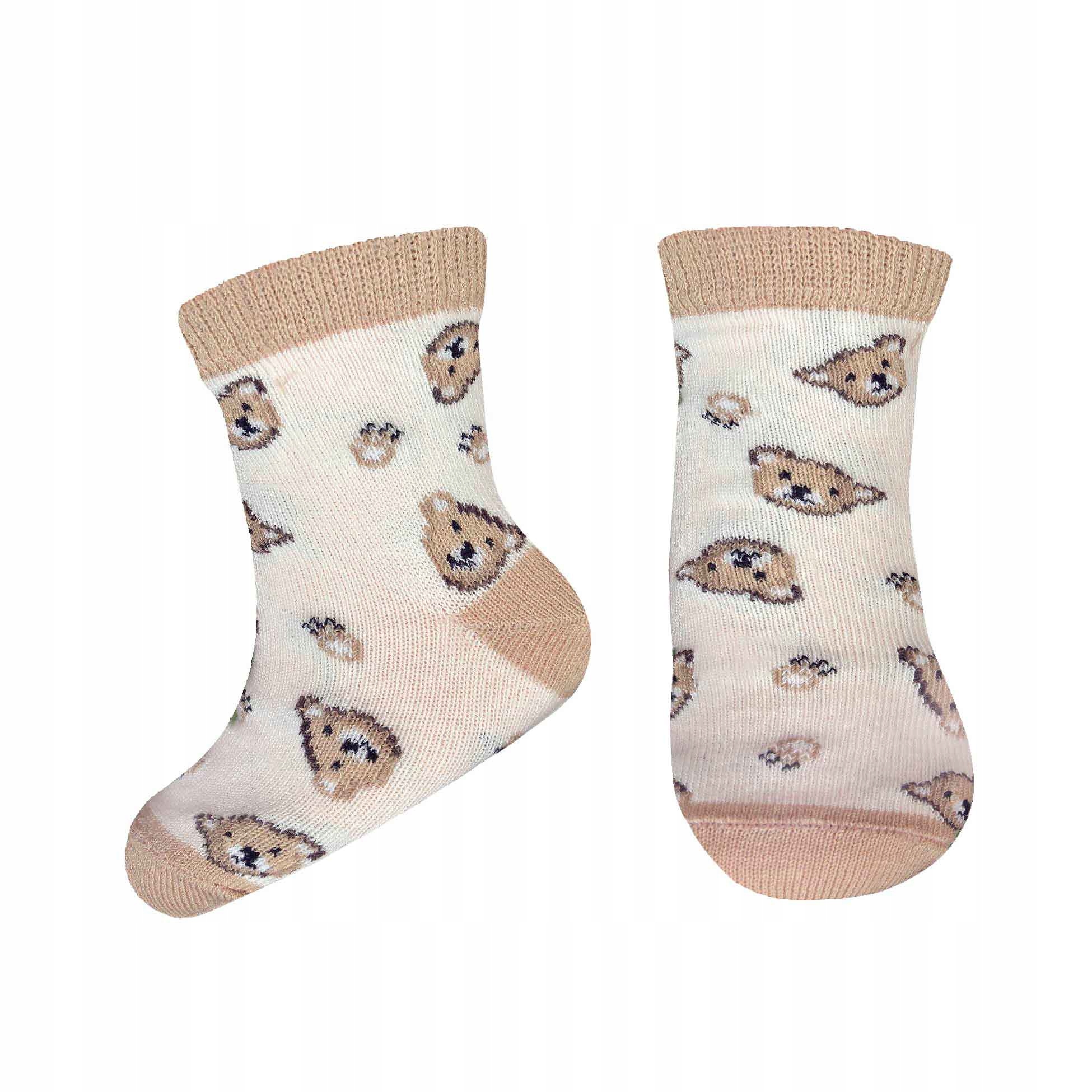 Skarpetki dziecięce bawełniane wzorowane z misiami, ecru, Milusie, r. 31/34