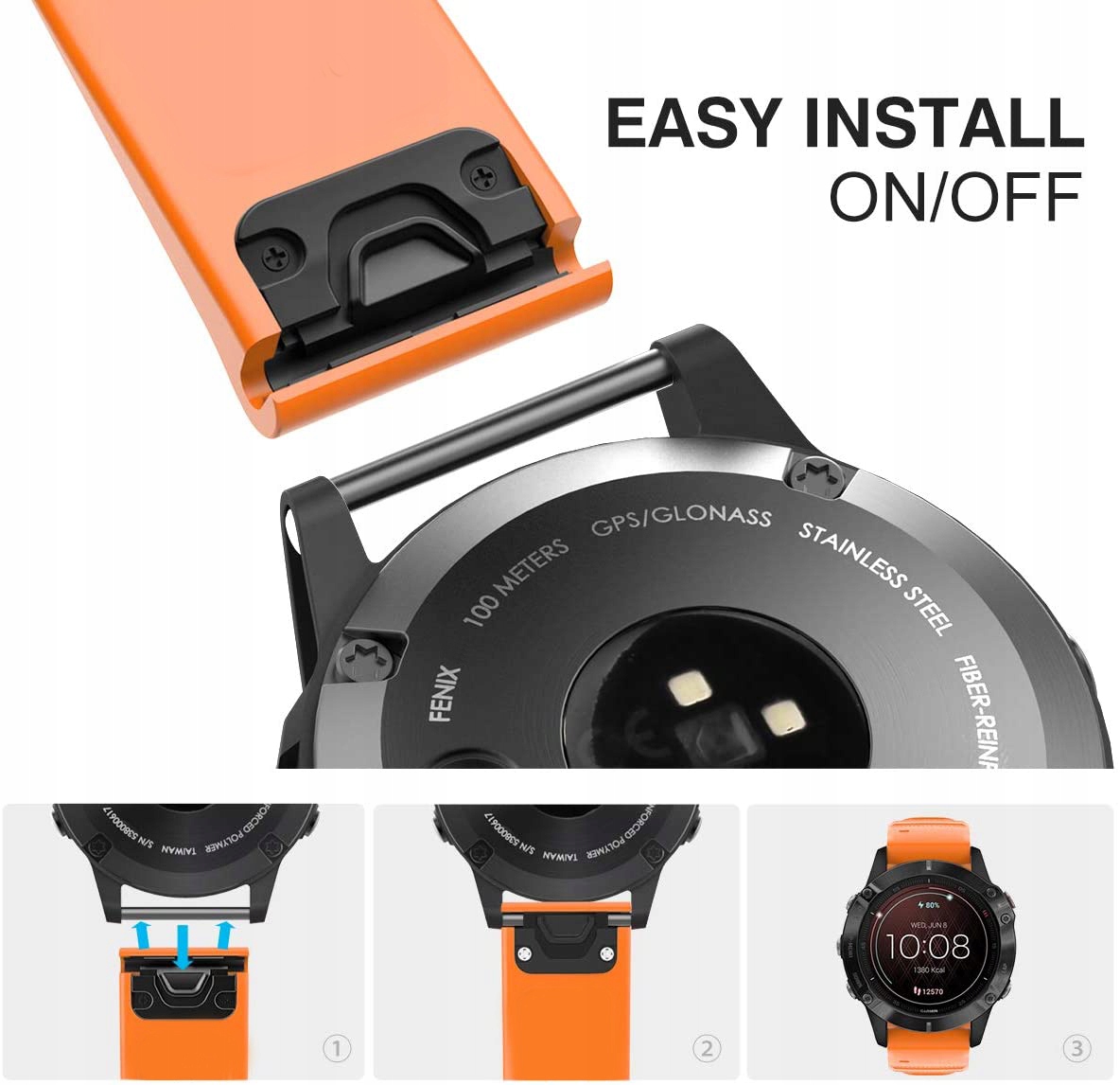 POMARAŃCZOWY Pasek Garmin FENIX 7X Sapphire Solar Model Fenix 7X Sapphire Solar