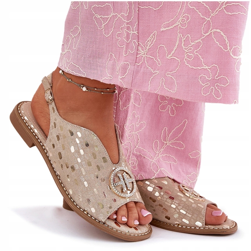 Dámské Ploché Kožené Sandály S Ozdobou S.barski KV51-094 Zlaté 36