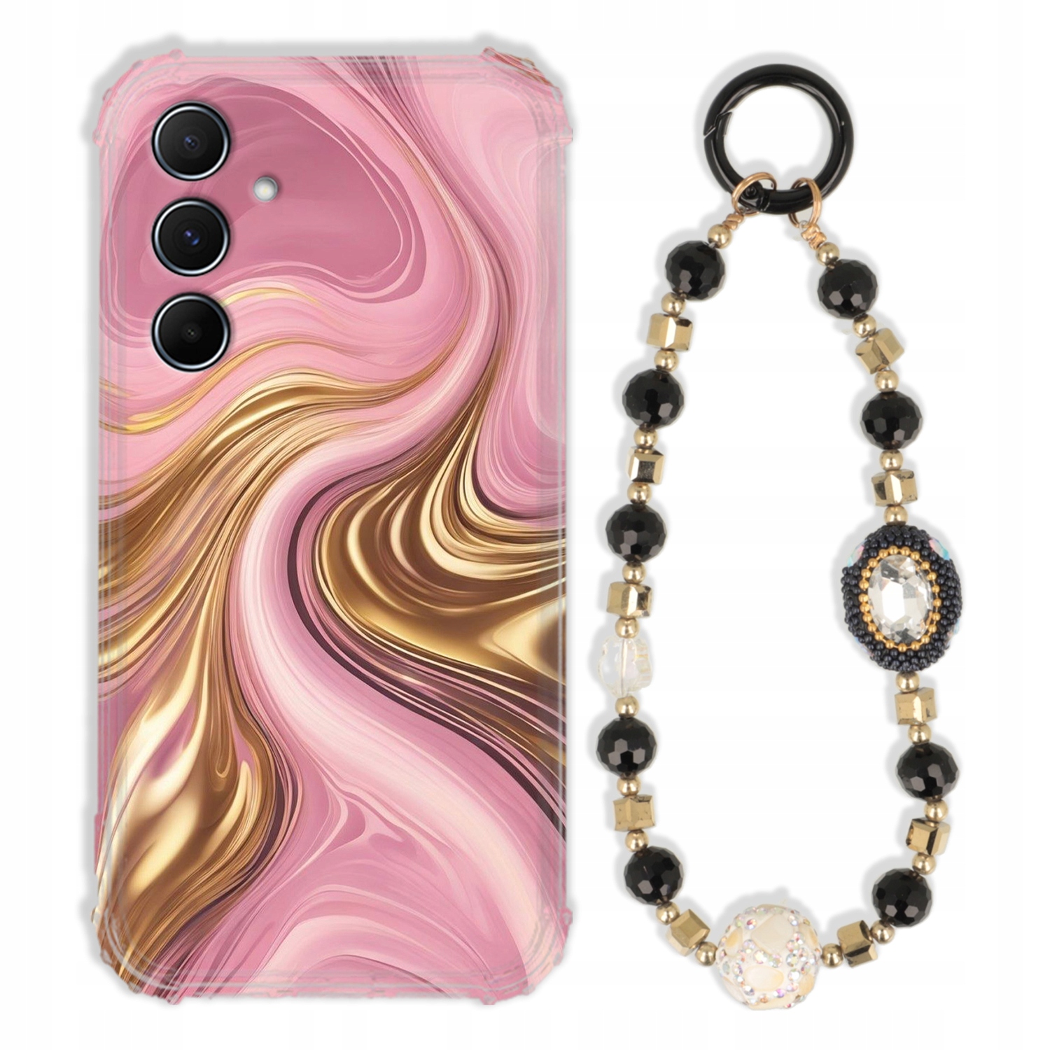 Puzdro Na Samsung A55 5G Antishock Zirkóny Čierno Zlaté Odolné| Silné