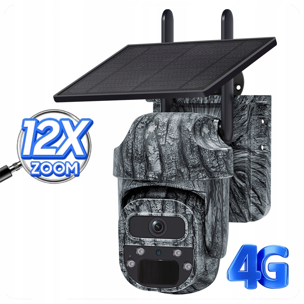 Kamera Solarna Zewnętrzna 4G 12X Zoom Optyczny Gsm Solar Obrotowa Ptz