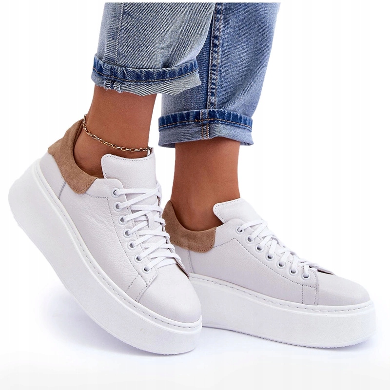 Sportovní Boty Na Platformě Kožené Bílé, Velikost 36