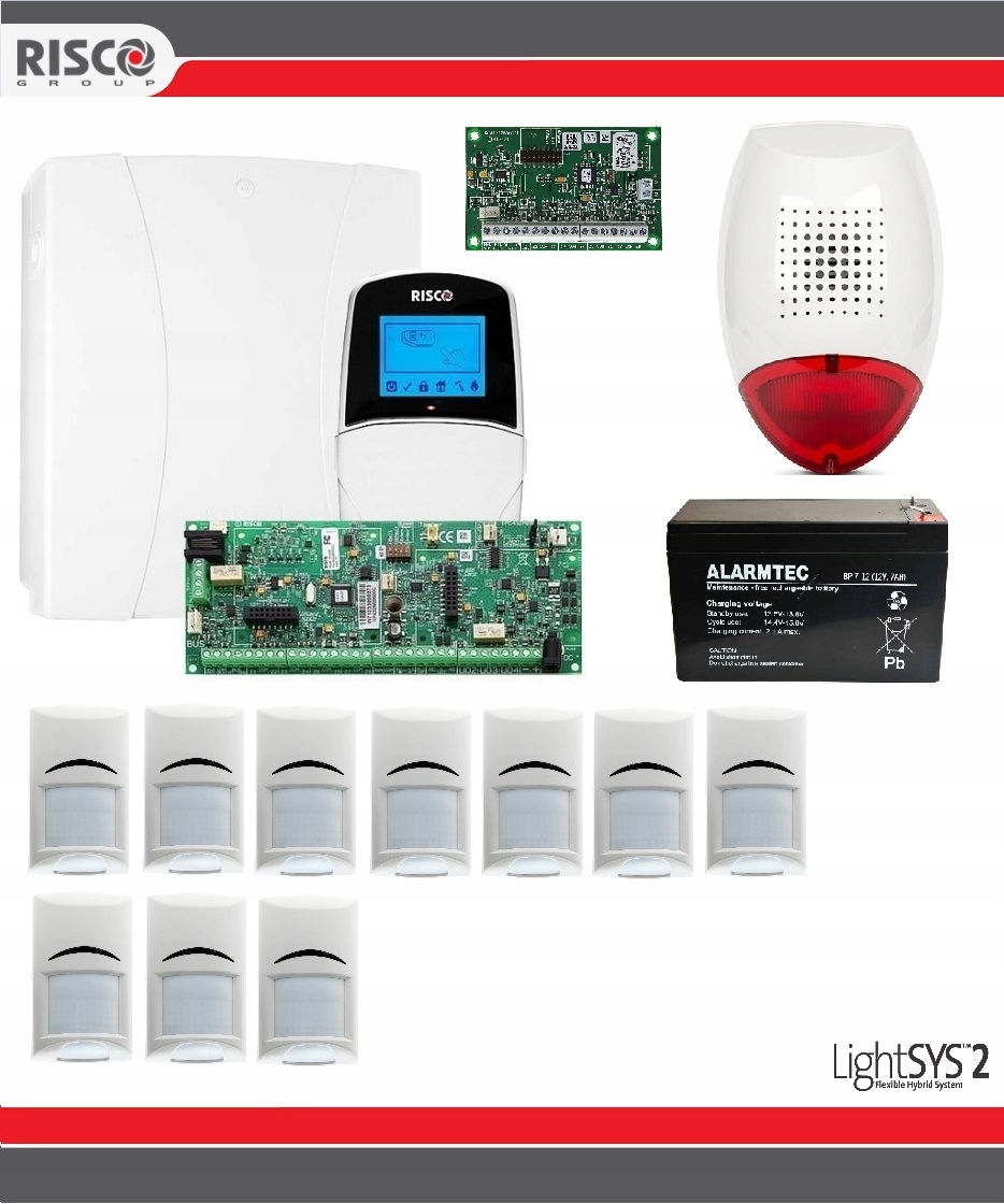 System Alarmowy Lightsys 2 Risco Zestaw 10x Pir Bosch Do Domu Sklepu Firmy