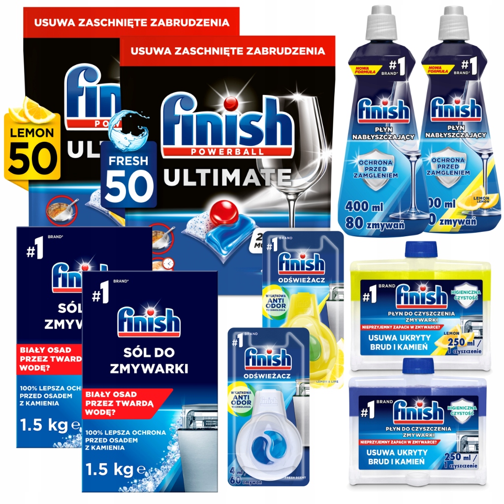 Levně Finish Giga Sada pro myčku nádobí 8 produktů 2 kapsle Ultimate 50 Kusů