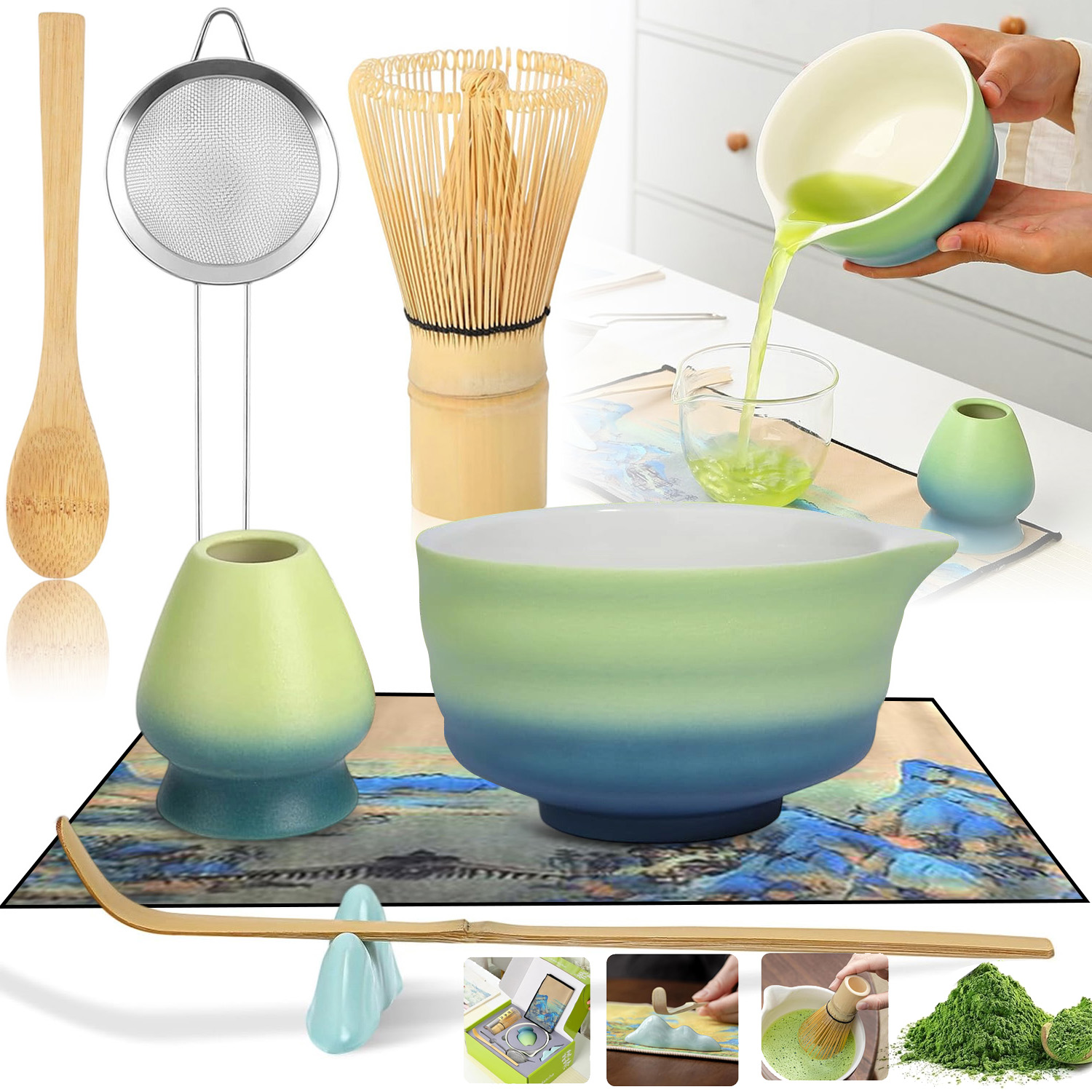 Levně Sada Příslušenství Pro Přípravu Čaje Matcha Matchawan Šálek Metla 7V1