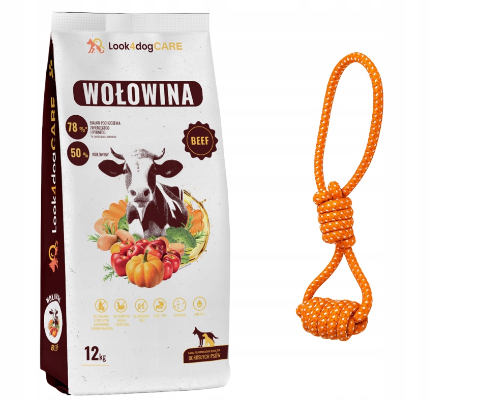 Suché krmivo Look4dog Care Hovězí 12kg bez obilovin a kuřete Hračka Bonus!