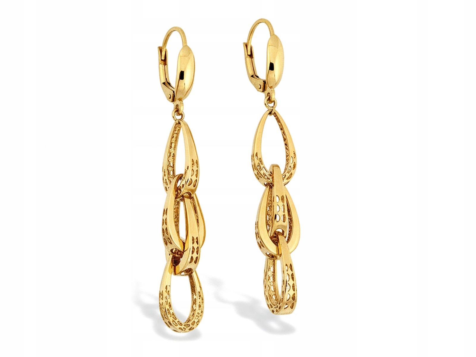 Ženské zlaté náušnice 585 velké dlouhé závěsné články kapky pro ni