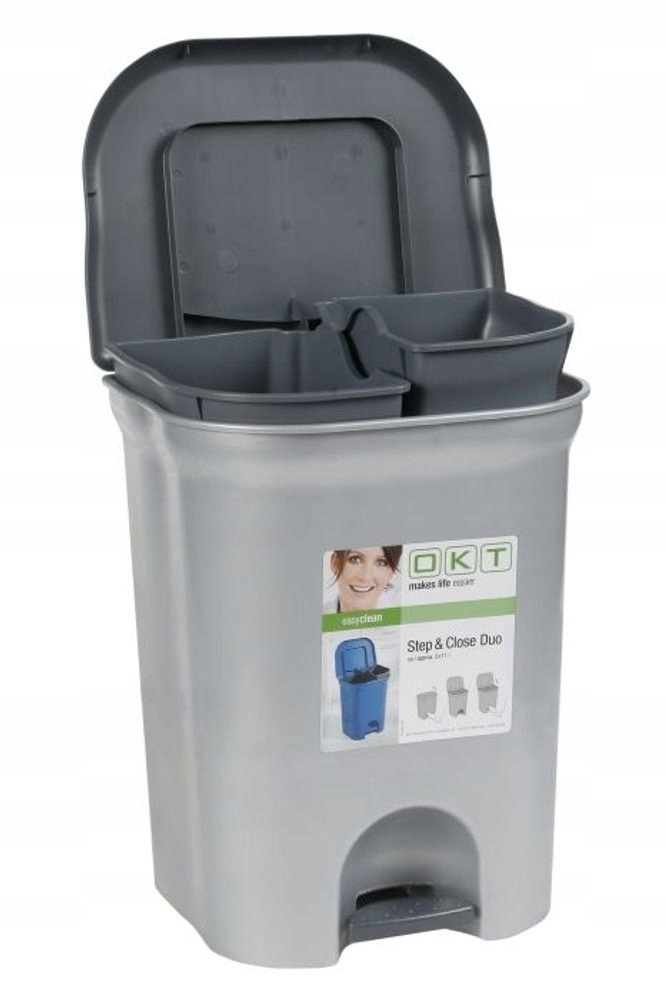 Levně koš odp.2x11l Duo, Step-Close, stříbr., pedál, 37x29x46cm
