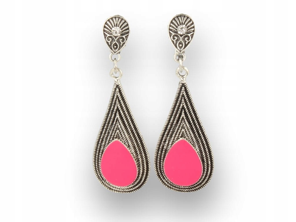 Klipsy do uszu srebrne wiszące z różowym oczkiem Stan opakowania oryginalne