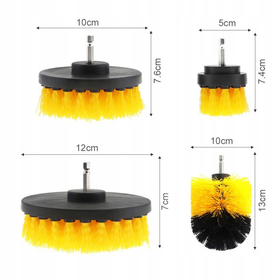 SZCZOTKI SPRZĄTAJĄCE CZYSZCZĄCE NA WIERTARKĘ 4szt. Waga produktu z opakowaniem jednostkowym 0.38 kg