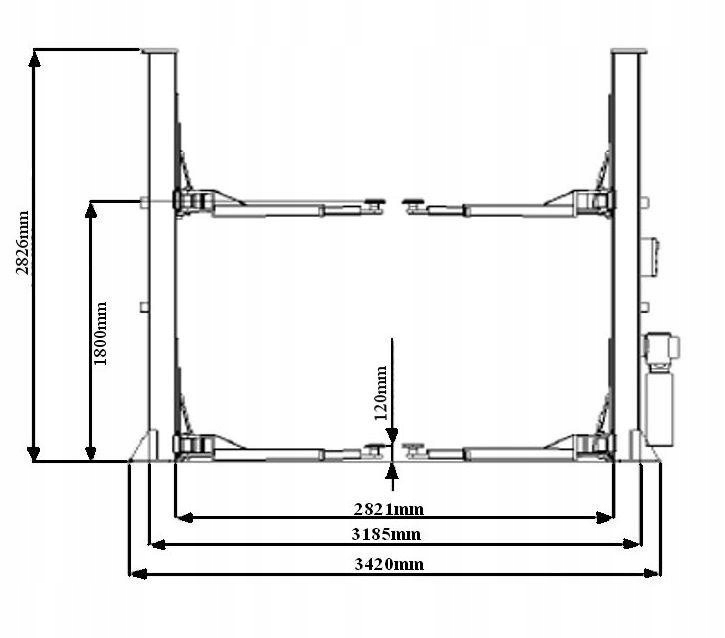 Podnośnik dwukolumnowy extra długie ramiona półautomat 4T FR5070 olej smary Udźwig 4000 kg