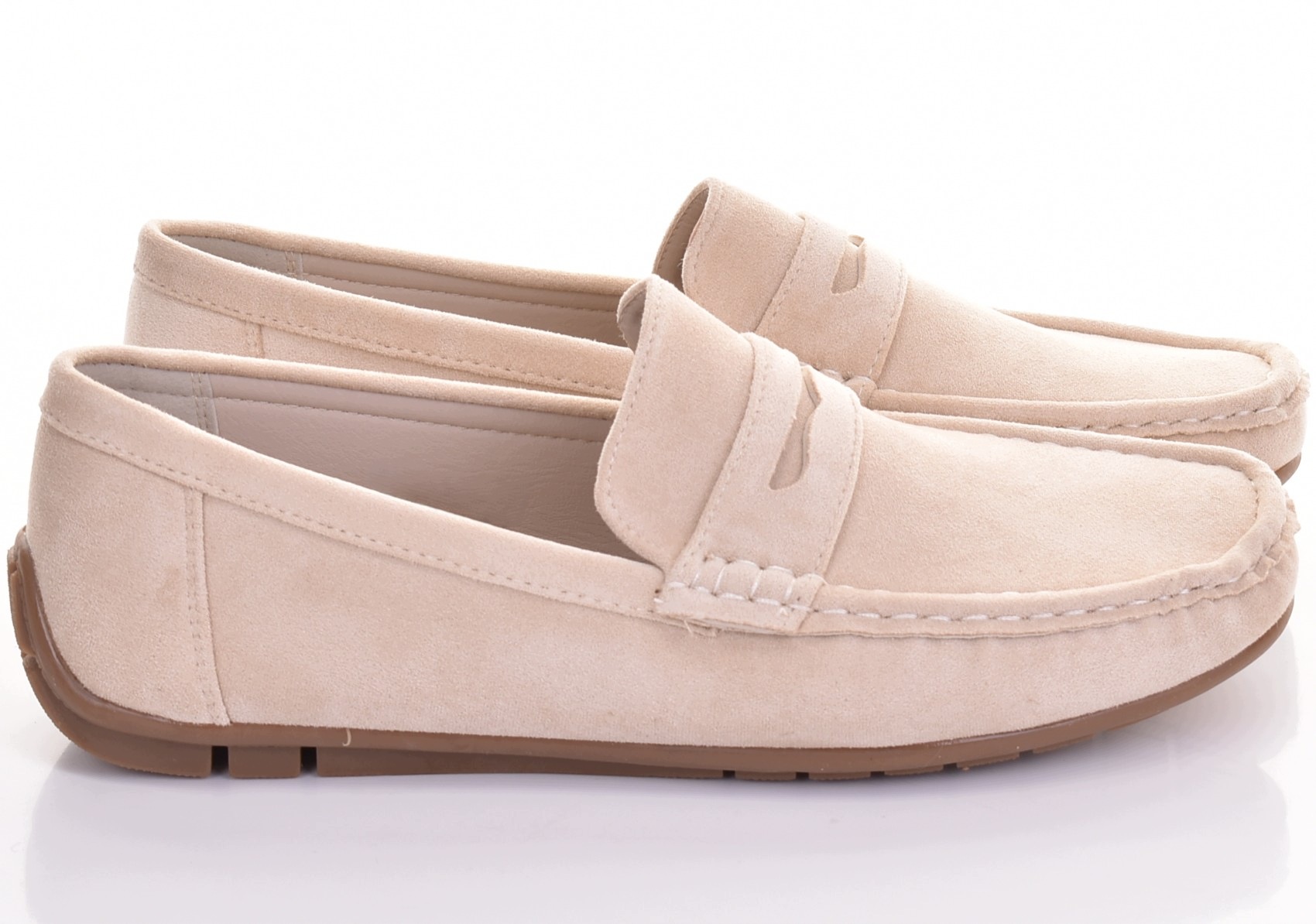 Béžové Pánské Elegantní Mokasíny, Nazouvací Boty Casual, Semišové