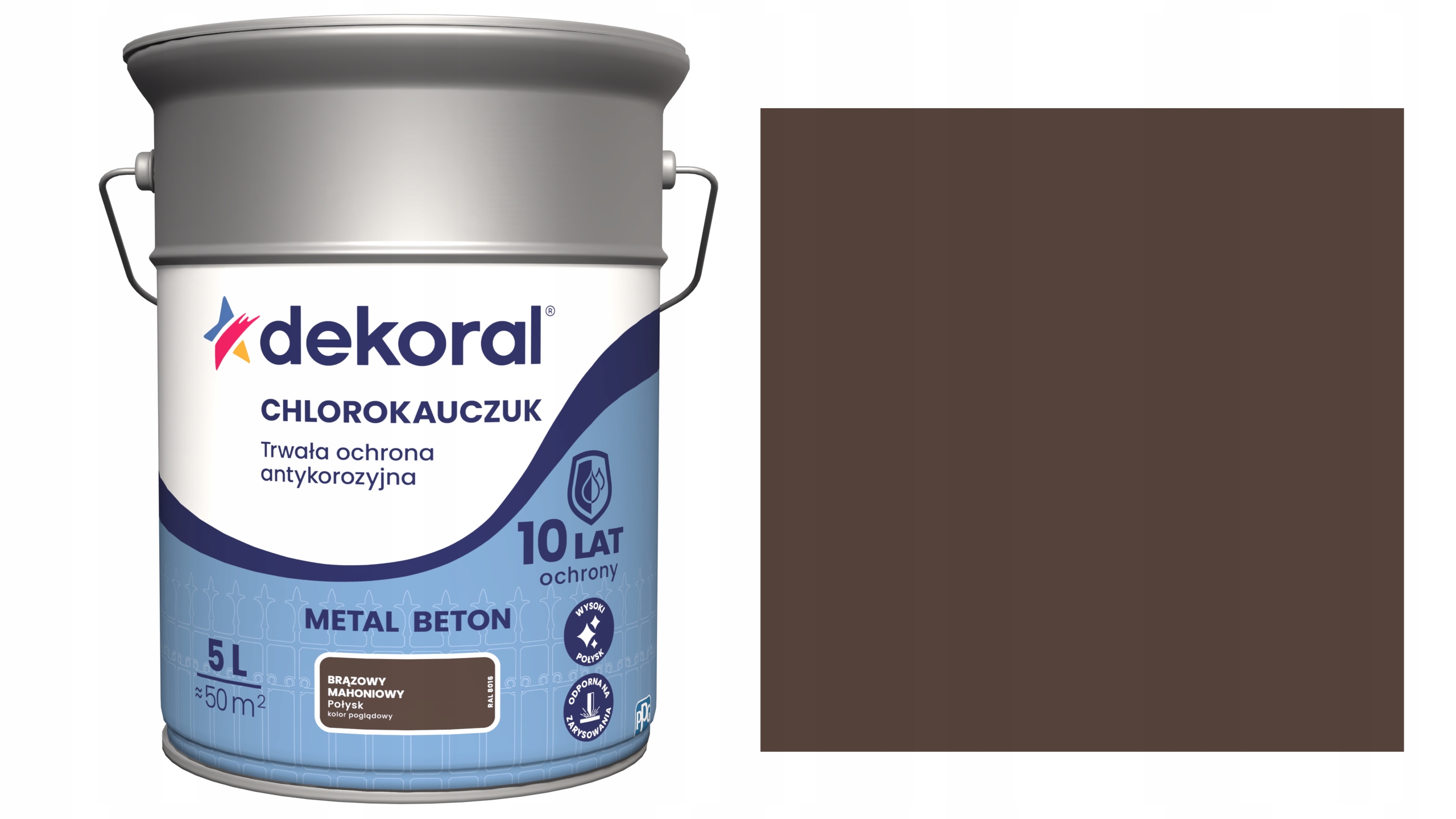 Dekoral Chlorokaučuk Na Kov A Betón 5 L Hnedý Mahagónový RAL8016