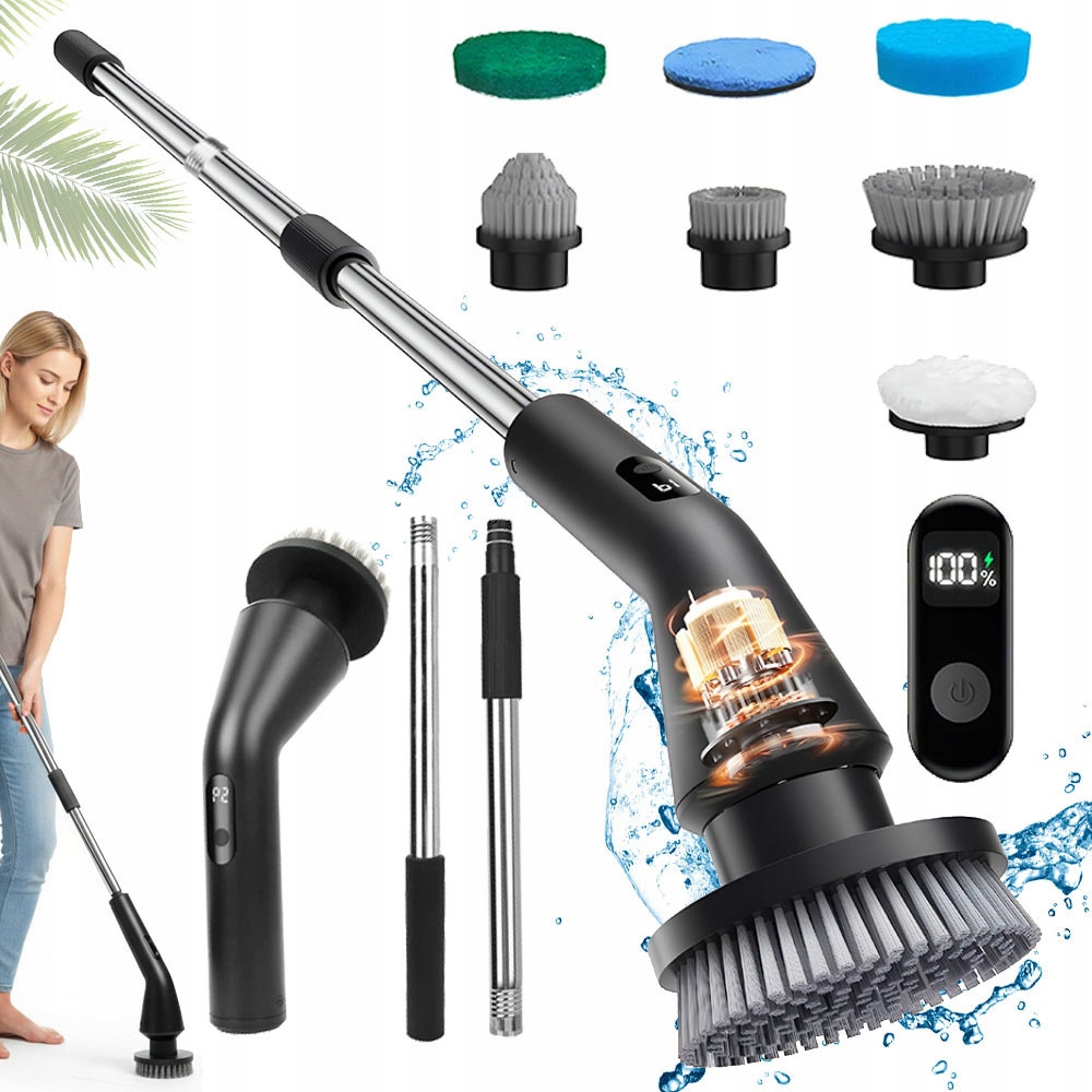 Levně 7V1 Elektrický Čisticí Kartáč Se Zatahovací Rukojetí, 7 Hlavic, 96-120 CM