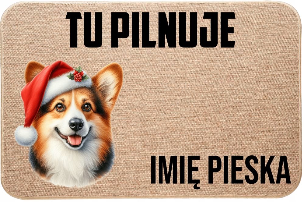 Lněná Vánoční Vstupní Rohožka Tu Hlídá Jméno Corgi