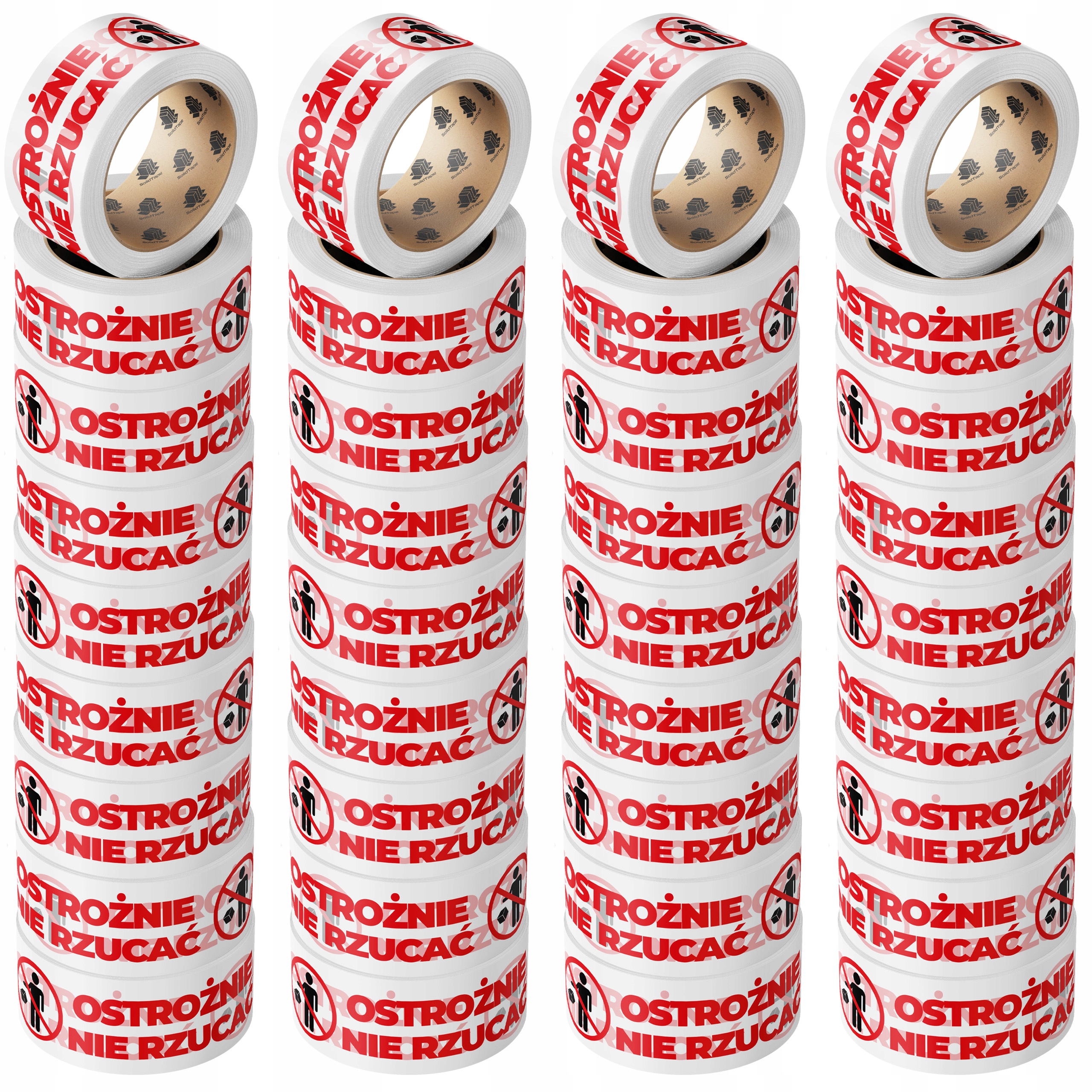 Taśma pakowa klejąca ostrożnie nie rzucać biała 48/100y 91m do pakowania