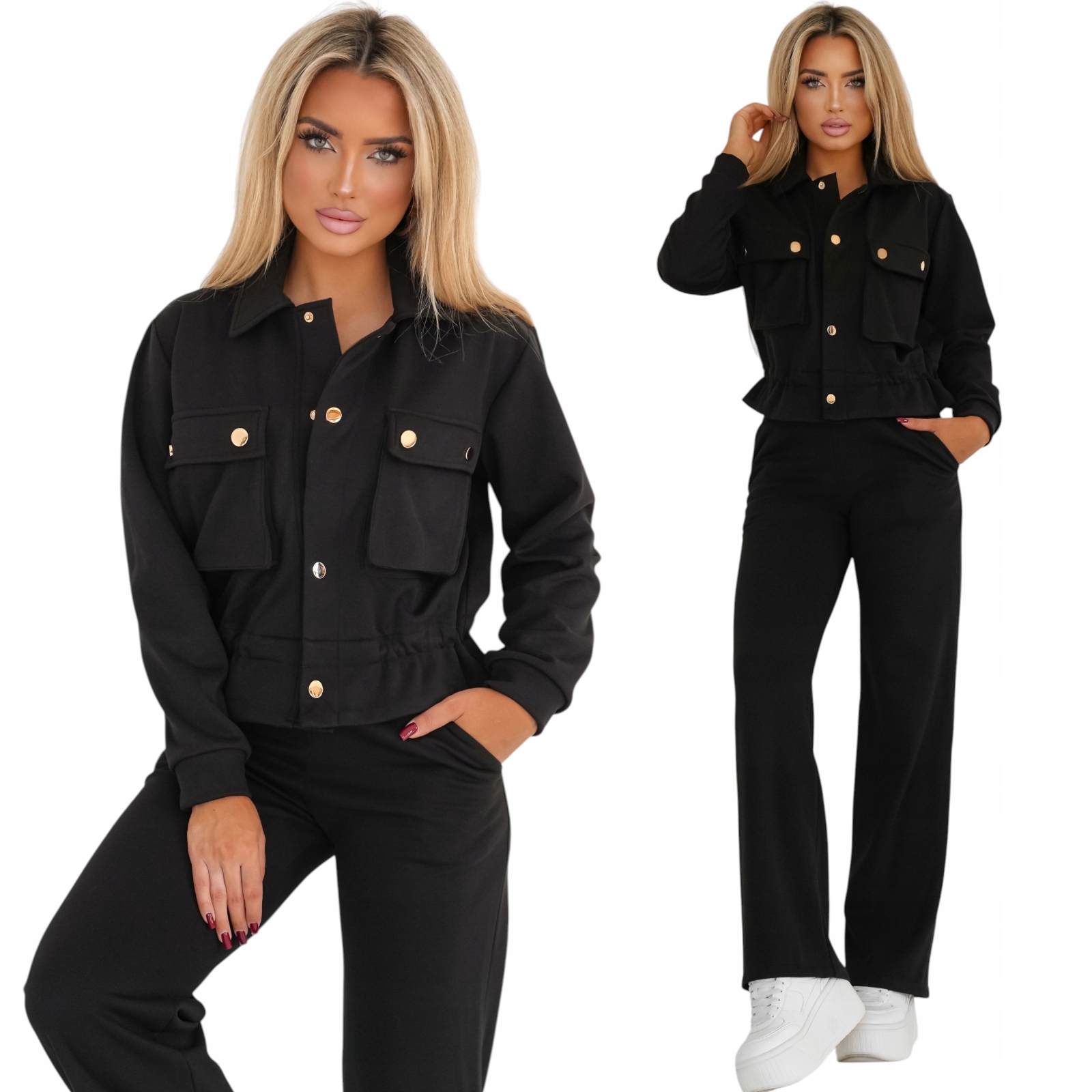 Komplet dresowy damski Dres zapinany na złote napy Polska produkcja Czarny