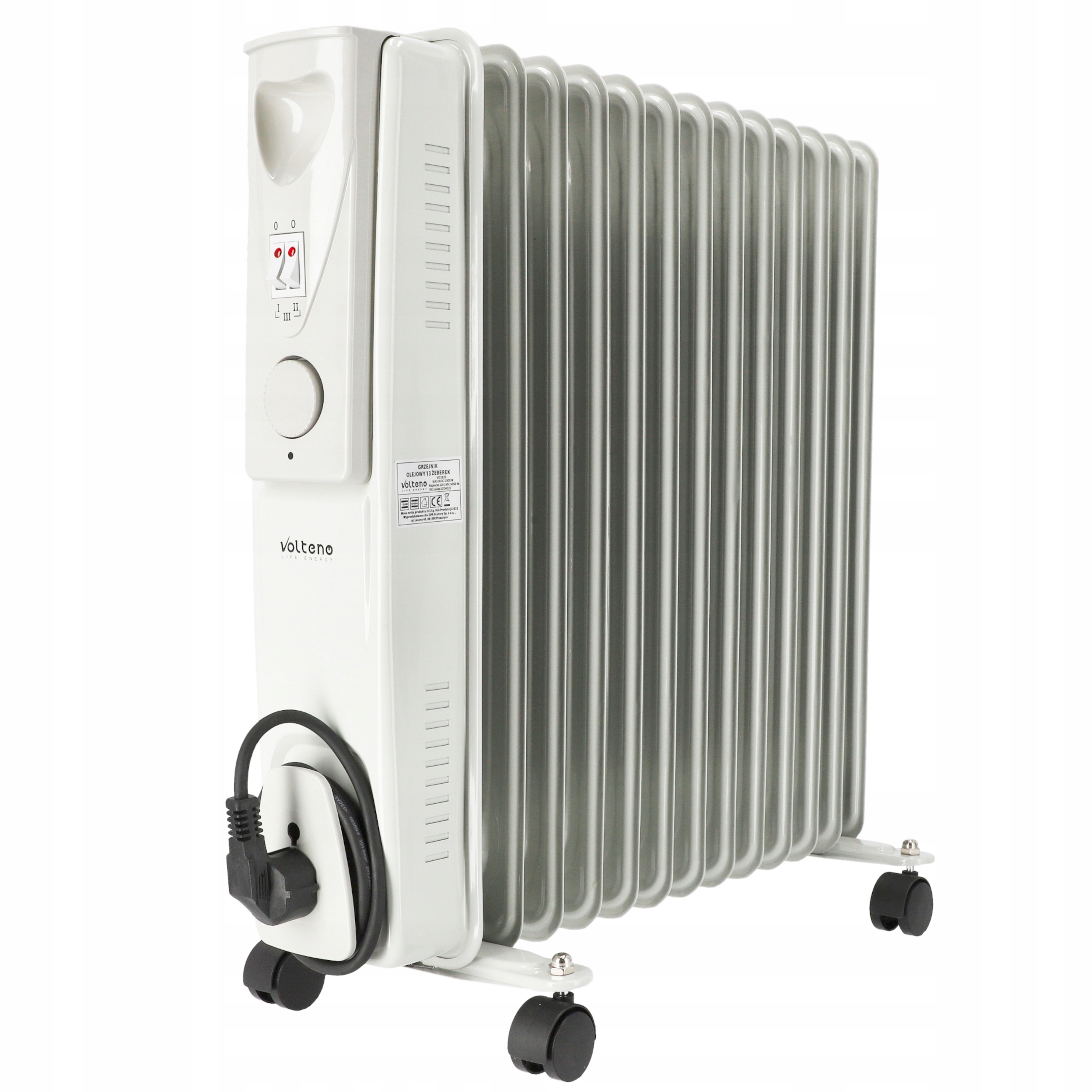 Elektrický olejový radiátor 2500 W, 13 žeber, termostat, šedý