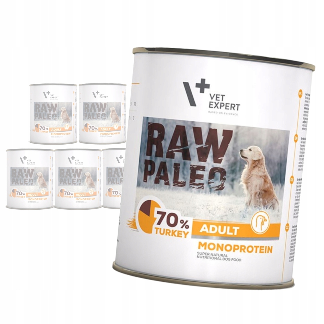 Levně Vet Expert Raw Paleo Adult Monoprotein 6x800g Vlhké Krmivo pro psy Krůta