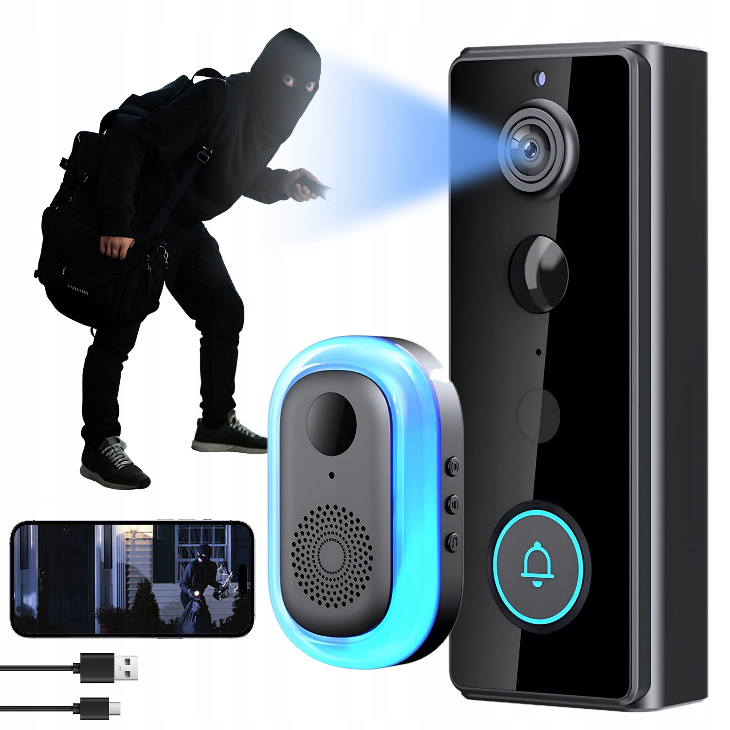 Wifi Videotelefon Zvonek S 2K Kamerou Snadná Montáž Voděodolný IP65