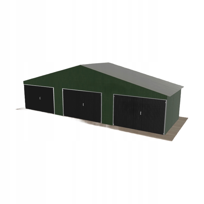 Plechová garáž 10.5 x 3.5 m, třípolohová, dvouspádová, zelená