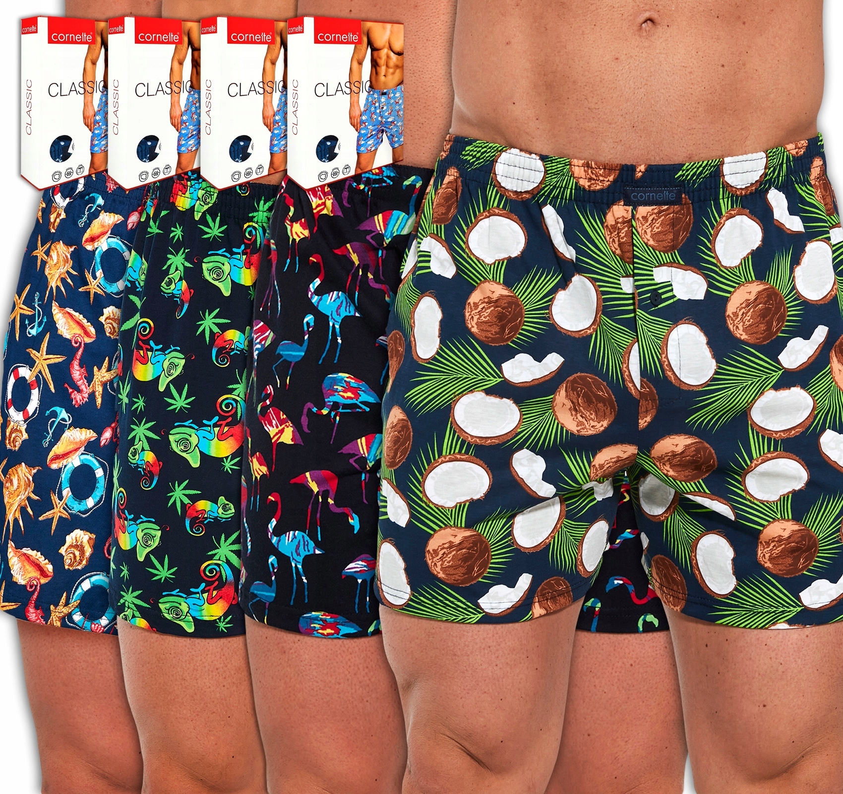 Cornette Boxerky volné Pohodlné Classic vzory Potisk Na Dárek 4 ks L