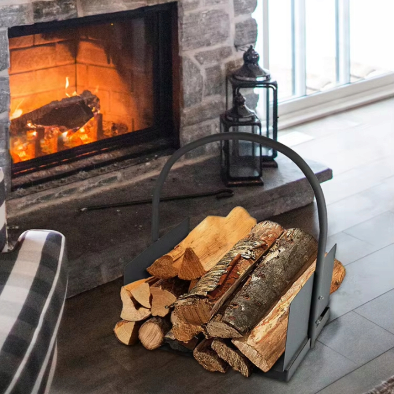 METALOWY STOJAK KOSZ NA DREWNO KOMINKOWE OPAŁOWE REGAŁ DO KOMINKA PRZENOŚNY Materiał metal