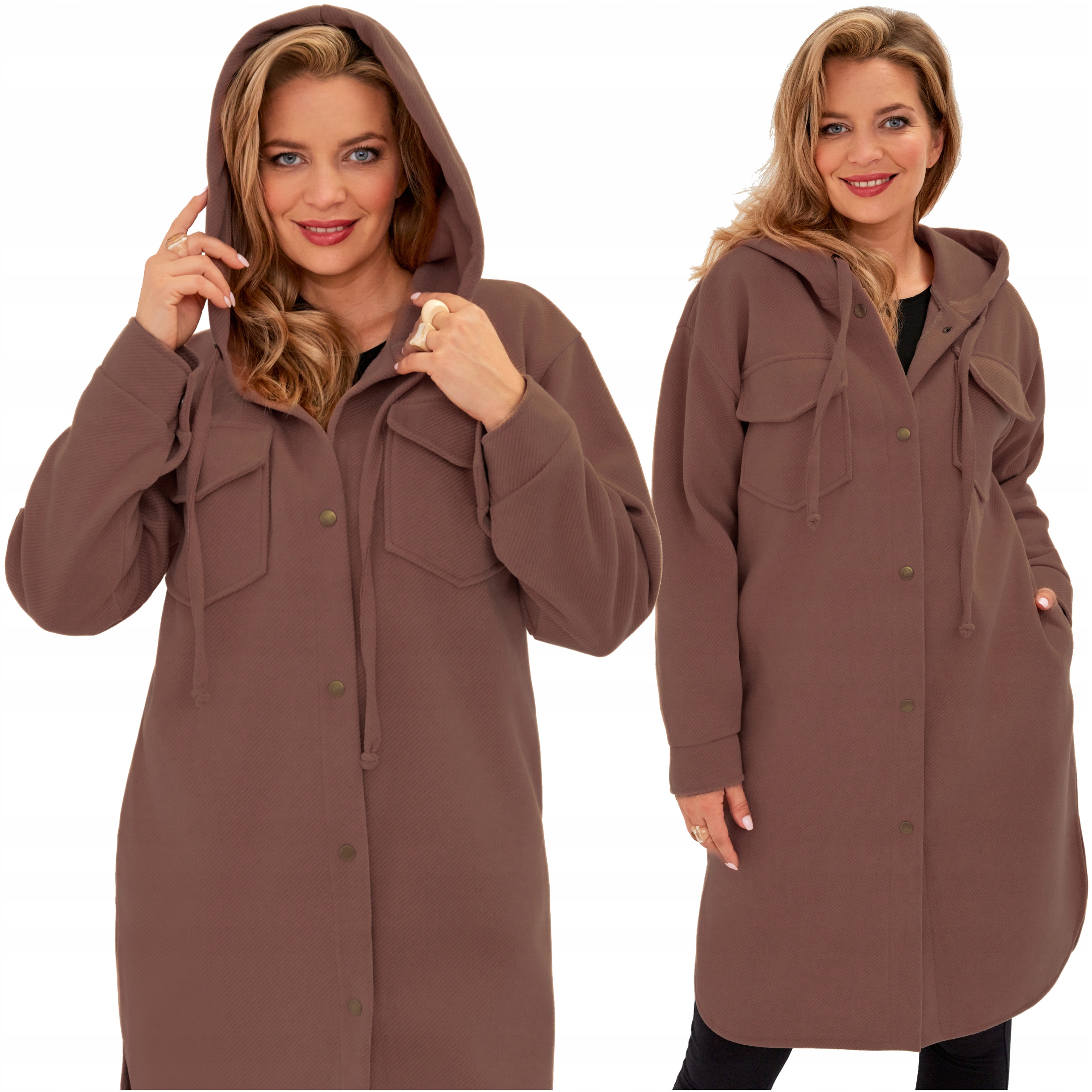 Dámský podzimní vlněný kabát S Kapucí kapucí hnědé barvy, velikost Kabátek