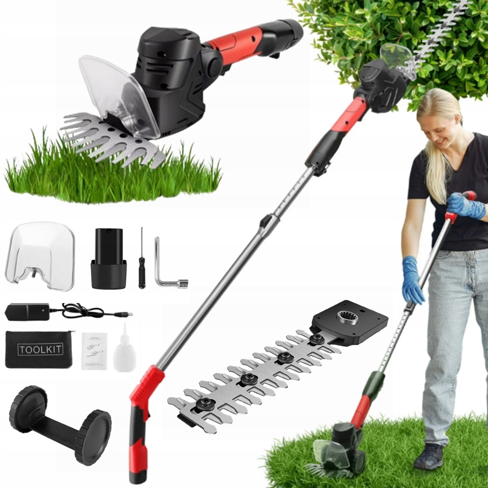 Nożyce Do Trawy I Żywopłotu Sekator Teleskopowy Akumulatorowe 12V Z Kółkami