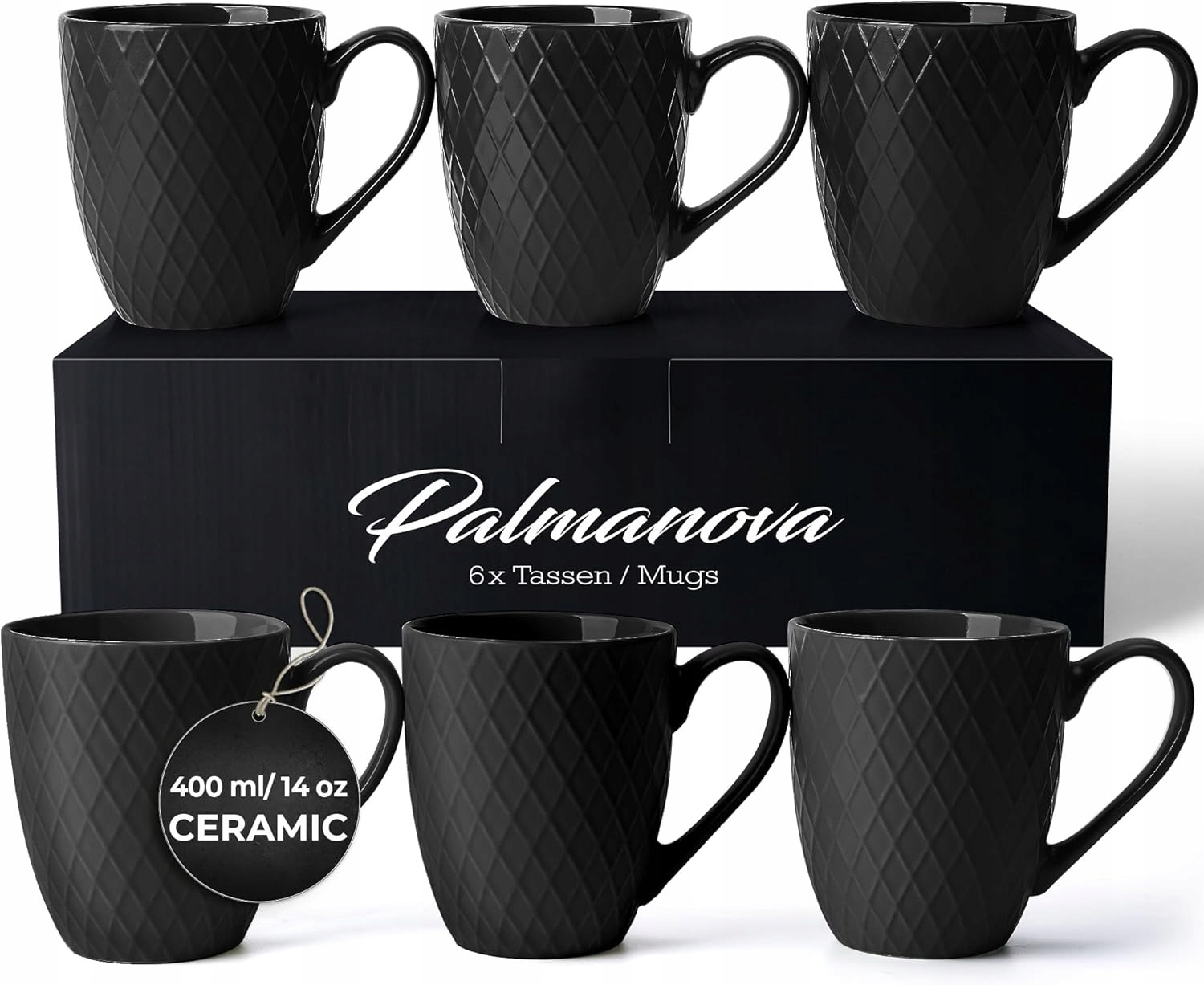 Keramické Šálky 400 ML Sada 6 Kusov Palmanova Čierna Jar Leto