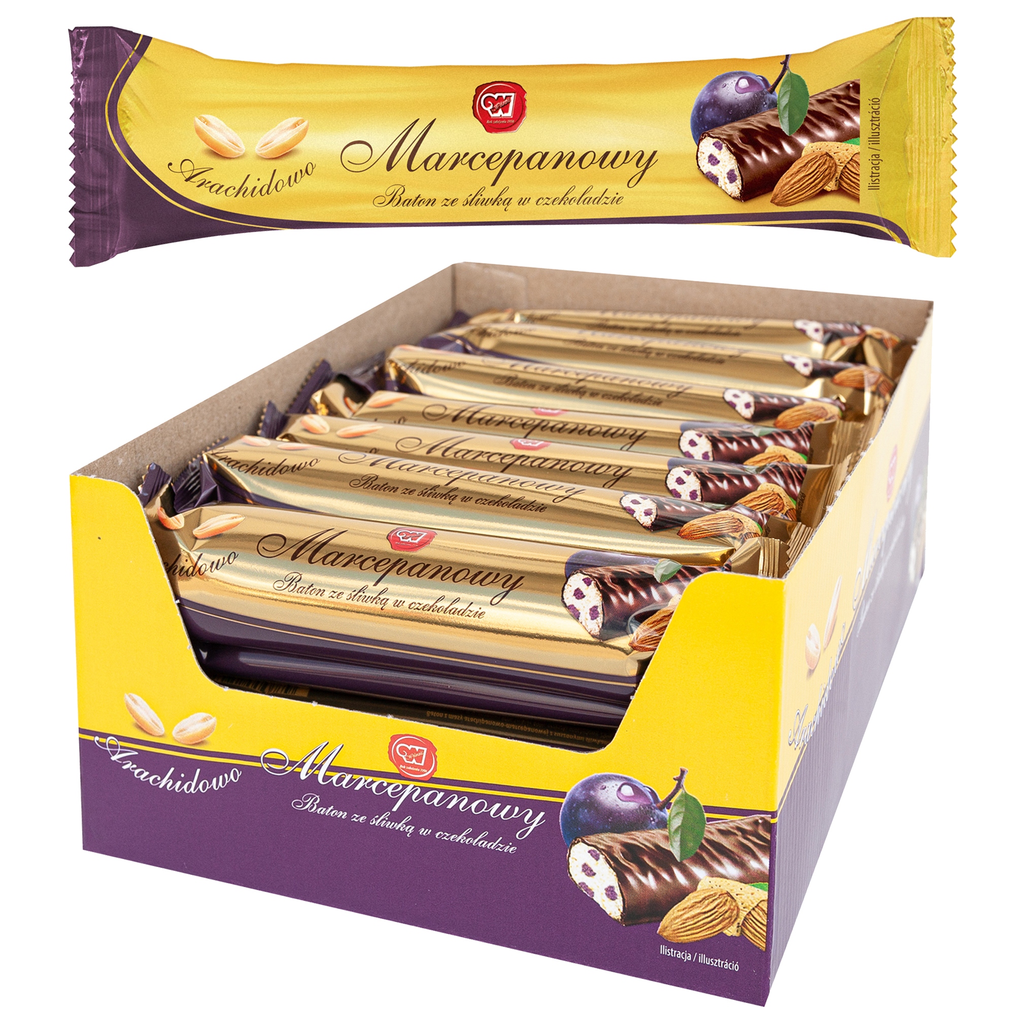 Levně Marcipán tyčinka v dezertní čokoládě, sada se švestkovou náplní, 28 ks