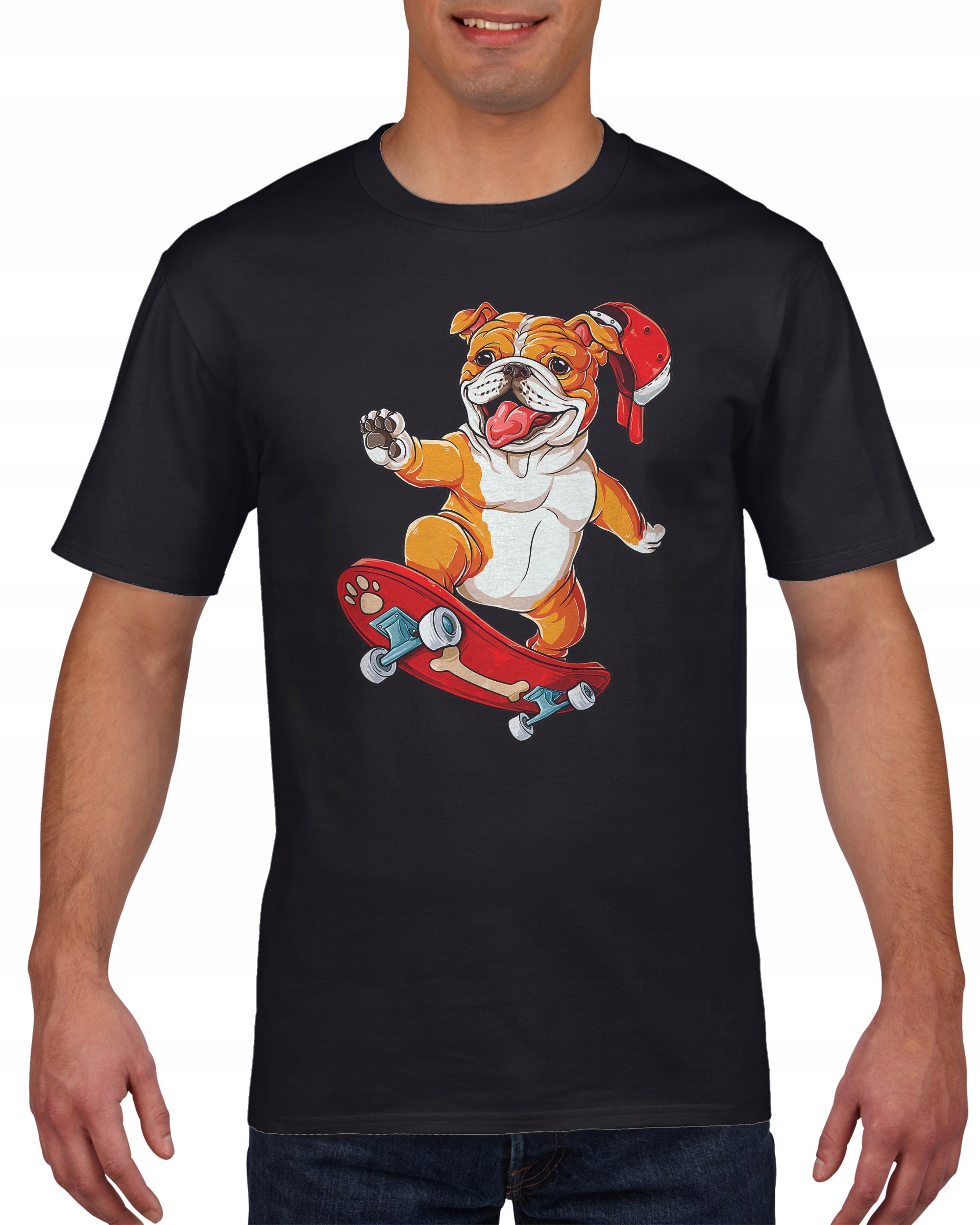 

Koszulka męska Pies buldog na deskorolce L