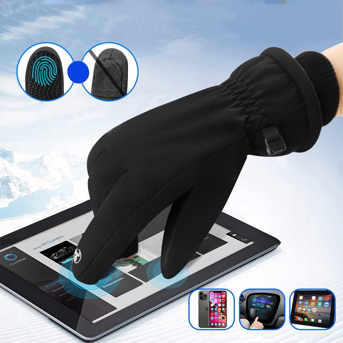 ZIMOWE OCIEPLANE RĘKAWICZKI DOTYKOWE WODOODPORNE WIATROSZCZELNE Marka bez marki