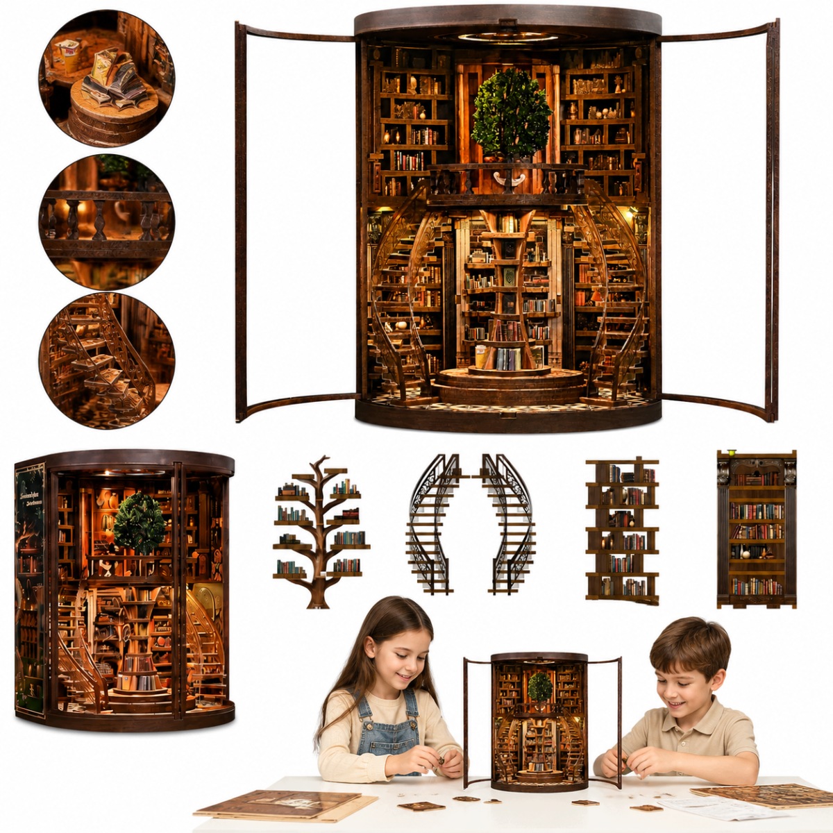 Zestaw Kreatywny Miniaturowy Domek Mini Book Nook Klub Książki Puzzle Led