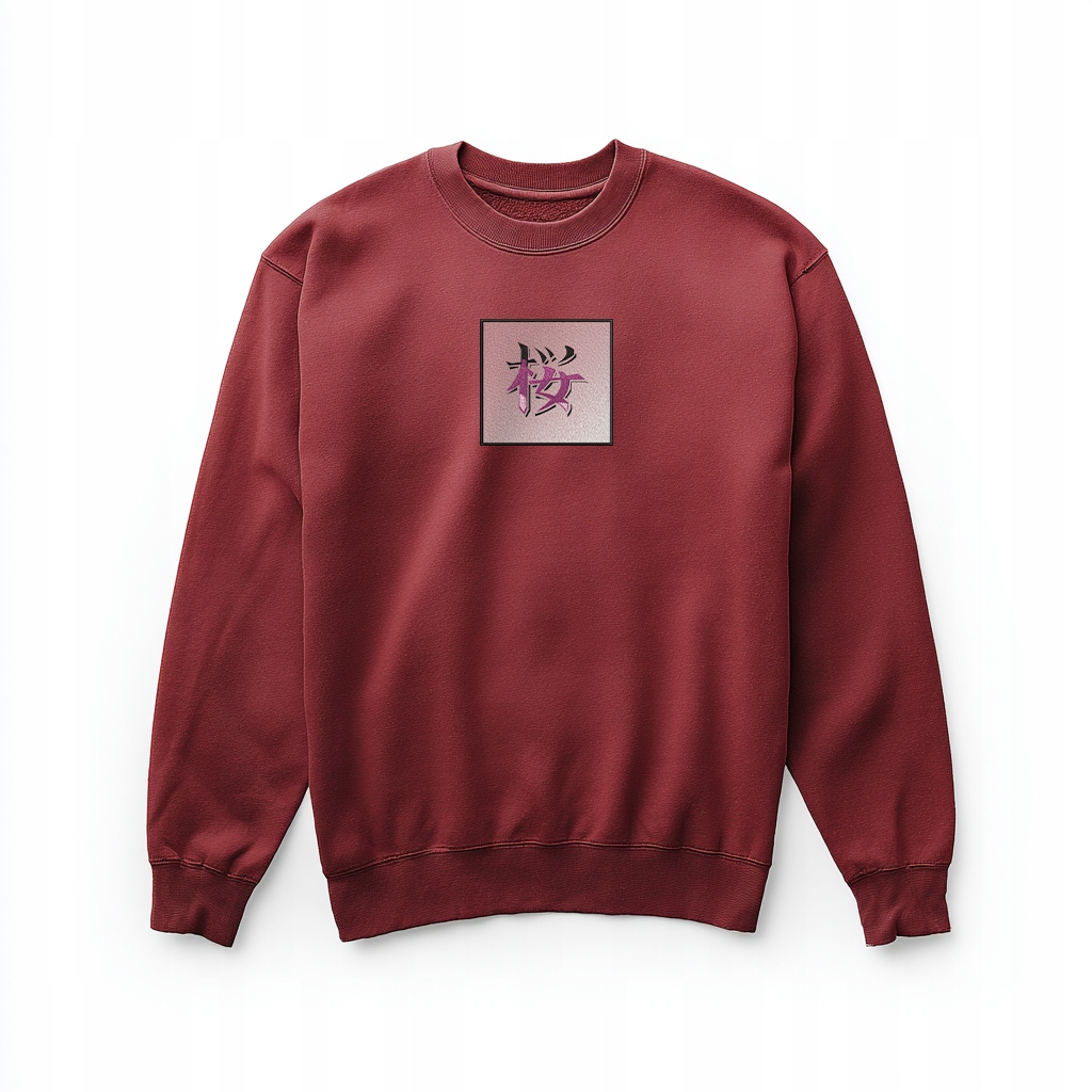 Mikina bordó s výšivkou Sakura Kanji – japonský styl, unisex, bavlna 80% L