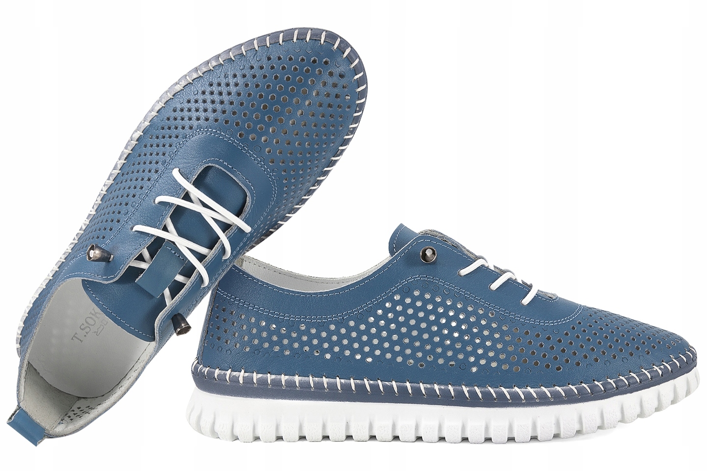 T.sokolski Gu W025 Ažurové Dámské Kožené Polobotky modré 39