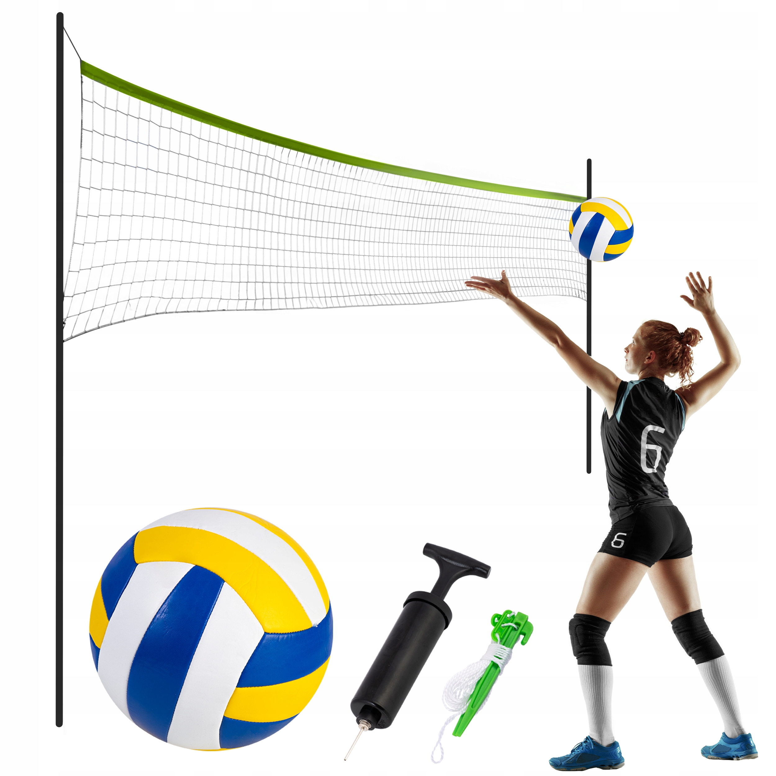 Zestaw Do Siatkówki Słupki Stelaż Siatka Piłka Badminton 600 cm