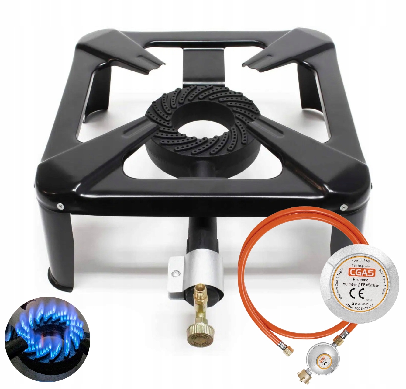 Plynová stolička 8 kW litinová 40x40 reduktor připojovací sada